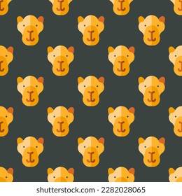 Baldosas de cerámica coloridas con un alegre diseño animal. Patrón sin foco con camello sobre fondo rojo ladrillo. Diseño de una portada de libros para niños con un ícono animal.
