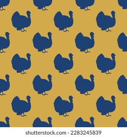 Colorful ceramic tile featuring a cheerful animal design. Seamless pattern with turkey bird shape from side view on st. patrick's blue background. Design for a set of postcards with animal cartoons.