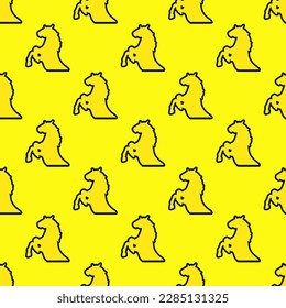 Colorful ceramic tile featuring a cheerful animal design. Seamless pattern with horse raising feet outline variant on dark jungle green background. Design for a logo with an animal icon.