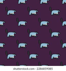 Baldosas de cerámica coloridas con un alegre diseño animal. Patrón sin foco con racoon sobre fondo de salmón claro. Diseño para portadas telefónicas con imágenes de animales salvajes.