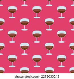 Colorful ceramic tile featuring a cheerful food design. Seamless pattern with glass  on brick red background. Design for a chained design.