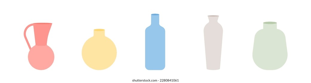 Coloridos jarrones de cerámica. Banner horizontal. Colores pasteles. Ilustración vectorial, diseño plano