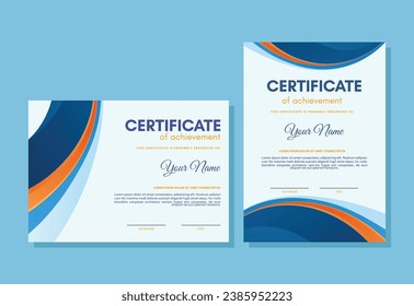 Colorful certificate of achievement template with wave abstract