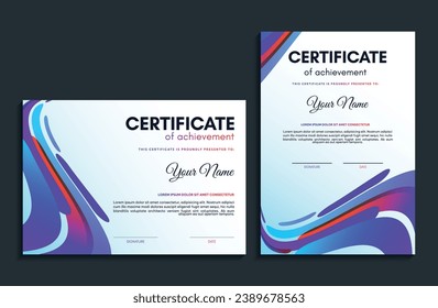Colorful certificate of achievement template with wave abstract