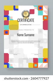 Colorful Certificate of Appreciation Design with Geometric Shapes