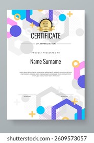 Colorful Certificate of Appreciation Design with Geometric Shapes