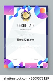 Colorful Certificate of Appreciation Design with Geometric Shapes