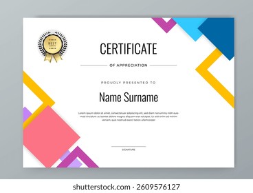 Colorful Certificate of Appreciation Design with Geometric Shapes