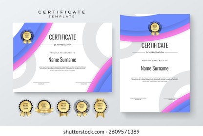 Colorful Certificate Of Appreciation Template With Decorative Badges