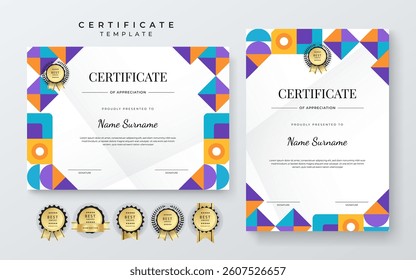 Colorful Certificate Design Template With Award Badges. Comes With Award Badges for a Professional Presentation of Accomplishment and Recognition