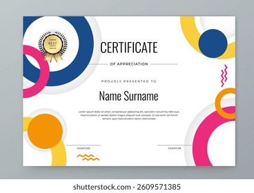 Colorful Certificate Design Template With Award Badges. Comes with award badges for a professional presentation of accomplishment and recognition
