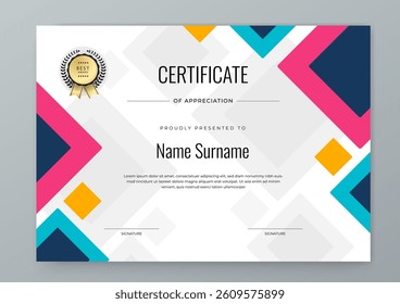 Colorful Certificate Design Template With Award Badges. Comes with award badges for a professional presentation of accomplishment and recognition