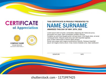 Colorful Certificate - Diploma with stylish wave design, simple, elegant and trendy design. 