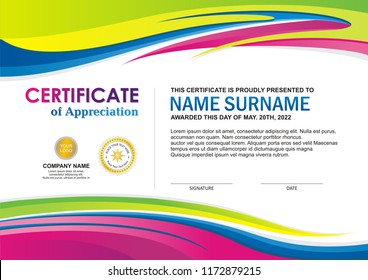 Colorful Certificate or Diploma with stylish wave design, simple, elegant and trendy design