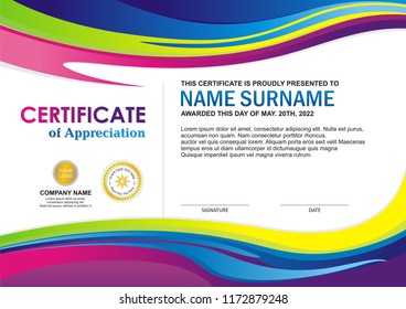 Colorful Certificate or Diploma with stylish wave design, simple, elegant and trendy design