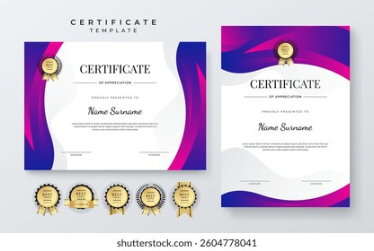 Colorful Certificate Template for Appreciation and Achievement. Features Geometric Shapes and Award Icons, Perfect for Professional or Educational Achievements
