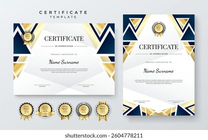 Colorful Certificate Template for Appreciation and Achievement. Features Geometric Shapes and Award Icons, Perfect for Professional or Educational Achievements