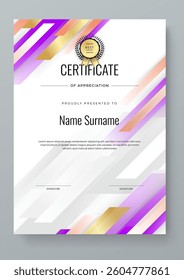 Colorful Certificate Template With Modern Geometric Design. Elegant Certificate Template Geometric Shapes With a Colorful and Modern Design. Perfect for Professional or Educational Recognition Needs