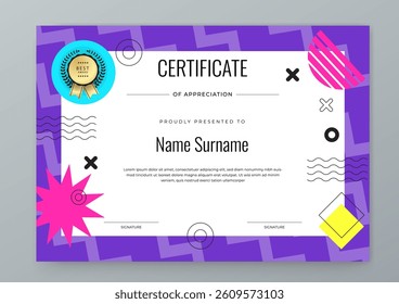 Colorful Certificate Template With Modern Geometric Design. Elegant certificate template geometric shapes with a colorful and modern design. Perfect for professional or educational recognition needs