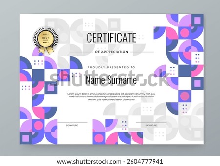 Colorful Certificate Template With Modern Geometric Design. Elegant Certificate Template Geometric Shapes With a Colorful and Modern Design. Perfect for Professional or Educational Recognition Needs