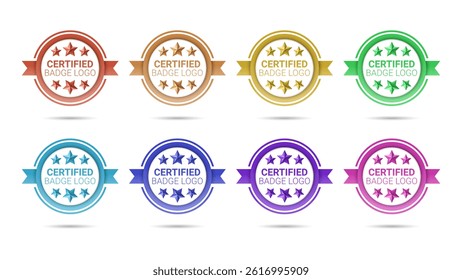Colorful Certified Badge Logo Set for Training Certificates and Company Achievement Awards – Vector Design Template Bundle