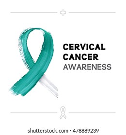 Colorful Cervical Cancer Awareness Ribbon Isolated Over White Background. Vector Poster.
