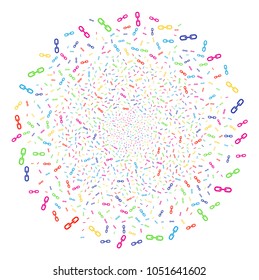 Colorful Chain festive sphere. Vector round cluster explosion organized from randomized chain elements. Psychedelic Vector illustration.