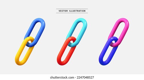 Colorful chain or link 3d icon set. realistic design elements collection. vector illustration in cartoon minimal style