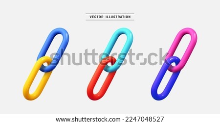 Colorful chain or link 3d icon set. realistic design elements collection. vector illustration in cartoon minimal style