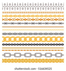 Colorful chains collection made of silver gold bronze steel and iron isolated vector illustration