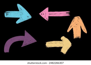 Colorful chalk drawn arrows on black background vector illustration design element