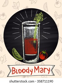 Colorful chalk drawn illustration of cocktail Bloody Mary.