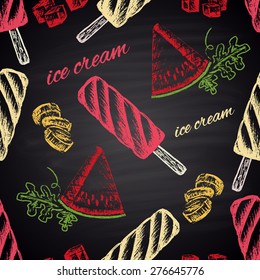 Colorful chalk painted seamless pattern with ice-cream.
