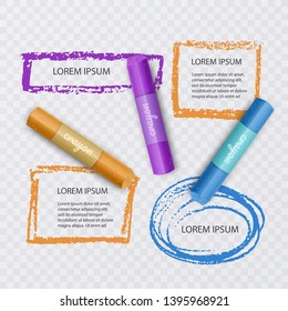 Colorful chalks and speech bubbles on transparent background, infographic illustrations for your project