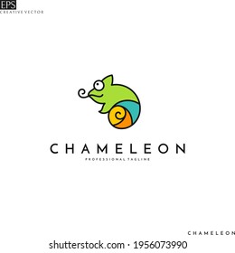 Colorful chameleon logo. Cute animal.  Isolated chameleon on white background