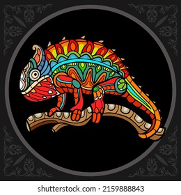 Colorful chameleon mandala arts. isolated on black background.