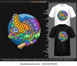 Colorful chameleon mandala arts isolated on black and white t shirt.