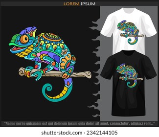 Colorful chameleon mandala arts isolated on black and white t shirt. svg