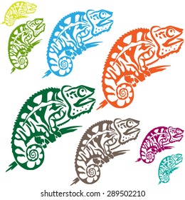 Colorful chameleon pattern on white