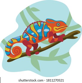 colorful chameleon sitting on the tree