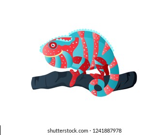 Colorful Chameleon. Vector illustration, cartoon style. Jungle reptile.