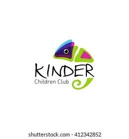 Colorful  chameleon. Vector logo for children club