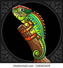 Colorful Chameleon zentangle arts isolated on black background