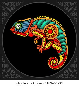 Colorful Chameleon zentangle arts isolated on black background