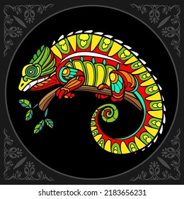 Colorful Chameleon zentangle arts isolated on black background