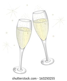 Colorful champagne glasses, new years eve
