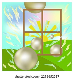 Colorful chaotic balls on a color background. Futuristic abstract picture. Soap light water bubble collection of illustration. Colorful template for printed. Design element. Vector illustration