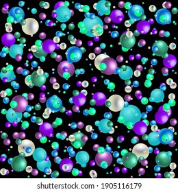 Colorful chaotic beads and pearls. 3D vector illustration. 