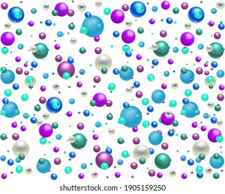 Colorful chaotic beads and pearls. 3D vector illustration. 
