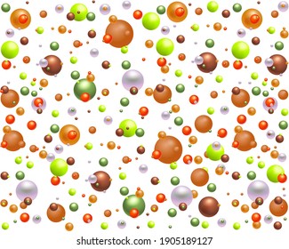 Colorful chaotic beads and pearls. 3D vector illustration. 